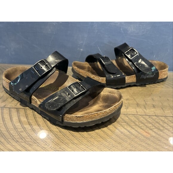 Birkenstock Sandals Womens Size 6.5 37 Black Shoes Papillio Slides buckles - Picture 1 of 9